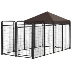 PAWHUT Dog Kennel Outdoor \w Waterproof Canopy, Dog Run \w Galvanized Chain Link, Secure Lock, for Backyard And Patio, Large And Medium Sized Dogs