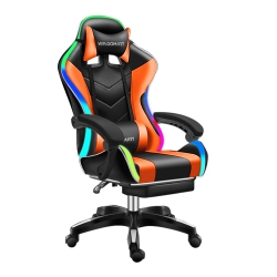 WINGOMART Ergonomic High-Back Pu Faux Leather Gaming Chair \w Built In Led Light, Office Chair W/ Lumbar Massage & Footrest High Back Adjustable