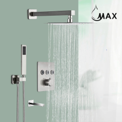 MAX FAUCETS Thermostatic Shower System Three Functions With Valve Square Showerhead Brushed Nickel Finish