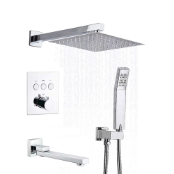 MAX FAUCETS Thermostatic Shower System Three Functions With Valve Square Showerhead 12" Chrome Finish