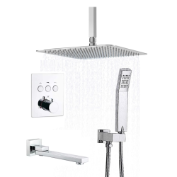 MAX FAUCETS Ceiling Thermostatic Shower System Three Functions With Valve Chrome Finish