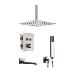 MAX FAUCETS Ceiling Thermostatic Shower System Three Functions With Valve Brushed Nickel Finish