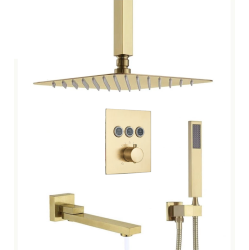 MAX FAUCETS Ceiling Thermostatic Shower System Three Functions With Valve Brushed Finish In Gold