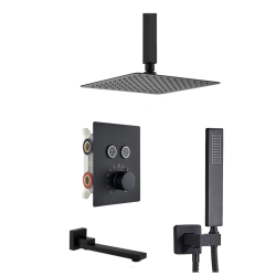 MAX FAUCETS Ceiling Thermostatic Shower System Three Functions With Valve Matte Finish In Black