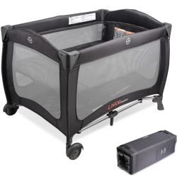 LIVINGBASICS 2-In-1 Foldable Baby Playard And Bassinet With Wheels for Freely Moving, Portable Crib Bed Play Yard Weight to 30Lbs