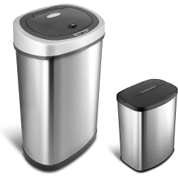 NINE STARS GROUP USA Set Of Two The Original Touchless Automatic Motion Sensor Trash Can Combo Set, 13.2 Gal. / 50 L. & 2.1 Gal. / 8 L., Stainless