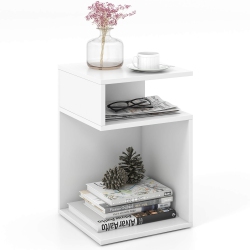 GYMAX S-Shaped Side Table for Small Space Morden End Table W/s-Shaped Frame In White