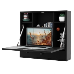 GYMAX Wall-Mounted Desk Floating Computer Workstation W/ Storage Shelves Home Office