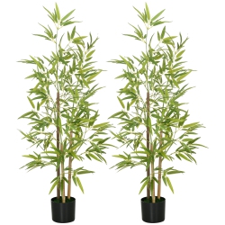 HOMCOM 4Ft Set Of 2 Artificial Bamboo With Pot, Indoor Fake Plants for Home Office Living Room Decor