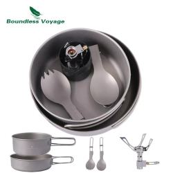 BOUNDLESS VOYAGE Titanium Cook System | Ultralight Outdoor Camping Equipment Cookware | Stove, Pot Foldable Compact Outdoor