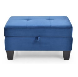 PASSION FURNITURE Monaco Tufted Storage Ottoman In Navy Blue