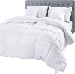 GENER Queen Size Quilted Comforter Insert - Box Stitched Down Alternative Comforter With Corner Tabs In White