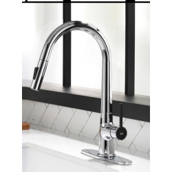 MAX FAUCETS Smart Touch-Less Kitchen Faucet Single Handle Pull-Out 16 Inches Chrome, Matte Finish In Black