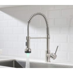 MAX FAUCETS Pull-Down Spiral Flexible Kitchen Faucet 16.5" With Led Light Brushed Nickel Finish