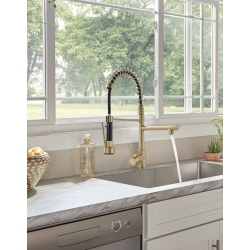 MAX FAUCETS Hands-Free Kitchen Faucet Pre-Rinse Pull-Down Flexible With Separate Pot Filler Spout 19" Brushed Finish In Gold