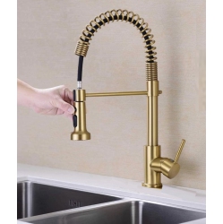MAX FAUCETS Pull-Down Spiral Flexible Kitchen Faucet 16.5" Brushed Finish In Gold
