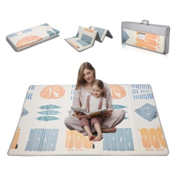 LIVINGBASICS Double Sided Foldable Baby Playmat, Large 77" X 68" Eva Foam Mat Babys Kids Anti-Scratch Infant Play Mat Toddler Crawling Floor Mat