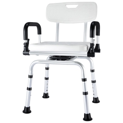 LIVINGBASICS 360° Swivel Shower Chair With Flip-Up Armrest, Shower Stool Height Adjustable Hold Up to 180Kg for Senior