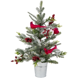 NORTHLIGHT Pre-Lit Led Frosted Mixed Pine With Cardinals Potted Christmas Tree - 2' - Warm Lights In White