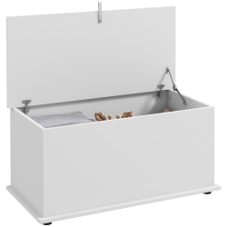 HOMCOM 31.5" Lift Top Storage Chest With 2 Safety Hinges, Storage Box Organizer With Flip-Top Lid, Entryway Storage Bench In White