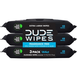 DUDE WIPES Flushable Wet Wipes Dispenser (3 Packs 48 Wipes), Unscented Wet Wipes With Vitamin-E & Aloe for At-Home Use, Septic And Sewer Safe