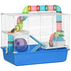 PAWHUT Hamster Cage, Small Animal House, 3-Level Guinea Pig Cage Gerbil Haven, Tunnel Tube System, \w Water Bottle, Exercise Wheel, Food Dish, Ramps