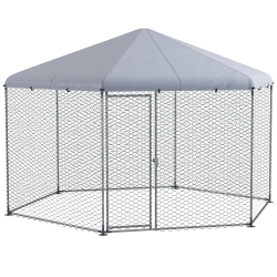 PAWHUT 13.1' X 11.4' Chicken Coop, Large Chicken Run With Cover for Outdoor Backyard, Metal Poultry Cage for 10-15 Chickens, Rabbits, Ducks In Silver