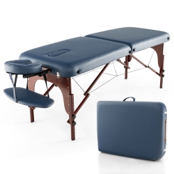 GYMAX 2 Fold Massage Table Portable Lash Bed Foldable Spa Table W/ Carrying Case In Navy