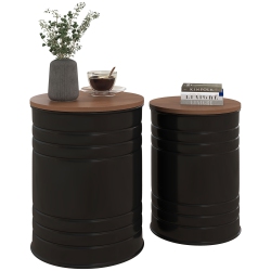 HOMCOM Nesting Tables, Side Table Set Of 2, Round Coffee Table \w Removable Wood Lid, Metal Frame And Hidden Space, Industrial End Tables for Living