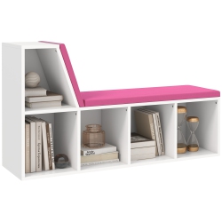 HOMCOM Bookshelf With Reading Nook, Bookcase With Seat Cushion, 5 Cube Storage Shelf for Home Office, Study In Pink
