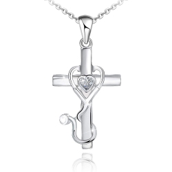 925 Sterling Silver Stethoscope Necklace - Heart & Cross Pendant