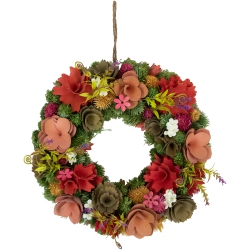 NORTHLIGHT Mixed Floral Artificial Wooden Spring Wreath - 12.5
