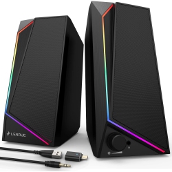 LDAS ELECTRONICS Lenrue Computer Speakers for Desktop Monitor, USB/USB-C Powered PC Speakers \w Loud Stereo Sound, Headphone-In for Desktop, Imac