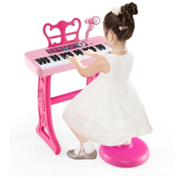 GYMAX 37-Key Kids Piano Keyboard Toy Musical Electronic Instrument W/ Stool