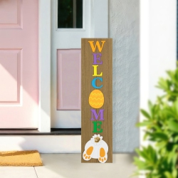 NORTHLIGHT Welcome Easter Egg Wooden Porch Board Sign - 39.25