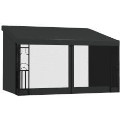 OUTSUNNY 10' X 13' Lean to Outdoor Pergola Canopy \w 2 Curtains And 2 Nettings, Wall Mounted Deck Gazebo Outdoor Sun Shade Shelter, Uv Resistant