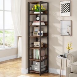TRIBESIGNS 74.8" Tall Narrow Bookshelf, 6-Tier Corner Storage Rack, Rustic & Black In Brown