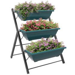 OUTSUNNY 3-Tier Vertical Raised Garden Bed With 3 Planter Boxes, Outdoor Plant Stand Grow Container With Leaking Holes for Balcony Patio Outdoor