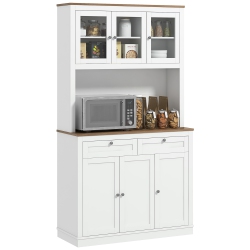 HOMCOM 71" Pantry Cabinet \w Microwave Countertop, Tall Kitchen Hutch \w 2 Drawers, Freestanding Storage Cabinet \w Adjustable Shelves, Glass And