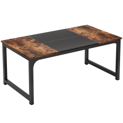 TRIBESIGNS 62.99” Executive Desk, Large Office Computer Desk Meeting Room Table With Thicken Frame Rustic In Brown