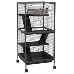 PAWHUT 4-Tier Rat Guinea Pig Rabbit Ferret Cage, 45" H Deluxe Rolling Metal Small Animal Cage, Critter Nation for Mink Chinchilla Kitten \w Hammock