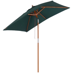 OUTSUNNY 6.6X5Ft Fir Wooden Patio Umbrella Square Market Parasol Tilt Mechanism 6 Ribs Garden Sunshade In Green