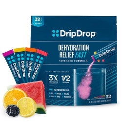 DRIPDROP Hydration - Electrolyte Powder Packets - Watermelon, Berry, Orange, Lemon - 32 Count