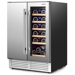 COSTWAY 2-In-1 Beverage And Wine Cooler Free-Standing & Built-In Dual Zones Wine Fridge