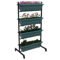 OUTSUNNY 4-Tier Vertical Raised Garden Bed \w 4 Planter Boxes, Wheels, Outdoor Plant Stand Grow Container \w Leaking Holes for Balcony Patio Outdoor