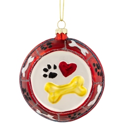 NORTHLIGHT 3.75" Bones And Heart Dog Food Bowl Glass Christmas Ornament