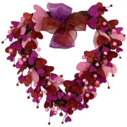 NORTHLIGHT Glittered Hearts And Berries Valentine's Day Twig Wreath - 20