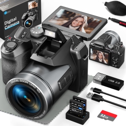 NBD 64Mp 5K Digital Camera Vlogging Cameras for Youtube With 3” Flip Screen, 16X Digital Zoom, Wifi& Autofocus, 2 Batteries, 32GB Tf Card for Vlogging