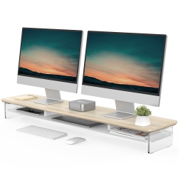 FENGE 2-Tier Acrylic Dual Monitor Stand Monitor Riser, Computer Stand Sturdy And Transparent for Home, Office And Business, Oak