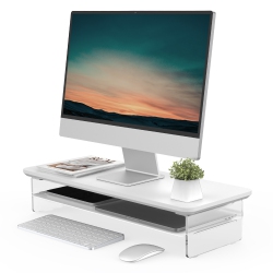 FENGE Acrylic Monitor Stand Riser, 23.6 Inches Dual Acrylic Monitor Stand for 2 Monitors, 2 Tier Acrylic Computer Riser With Storage, White